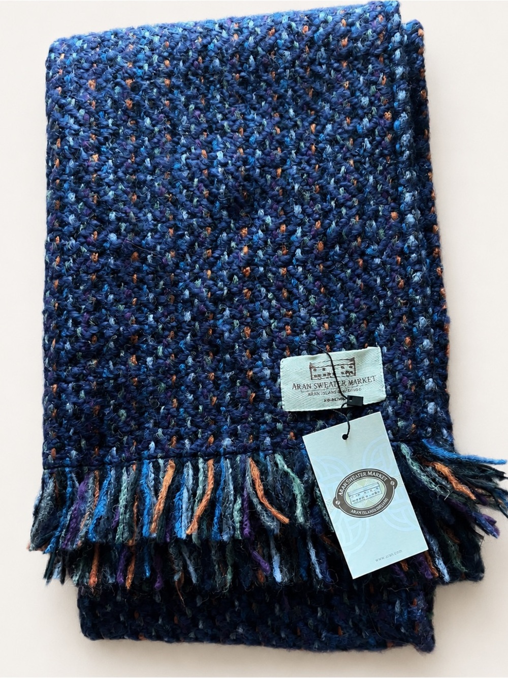 Aran Sweater Market Wool Blend Stole Shawl Connemara Indigo Ireland NWT